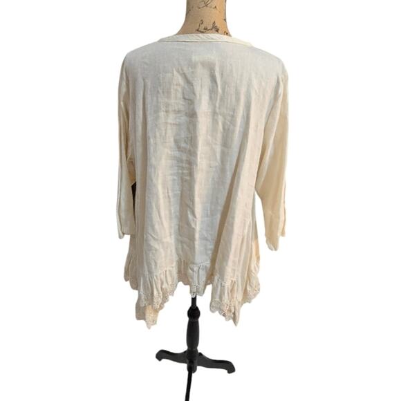 Heart's Desire by Mary‎ Grace White Raw Linen and Lace Boho Tunic Size Medium - Picture 3 of 8